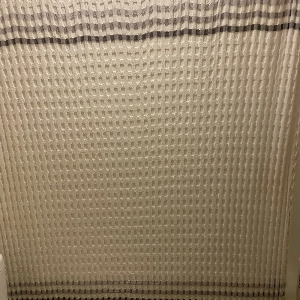 White Shower Curtain with Gray Stripes